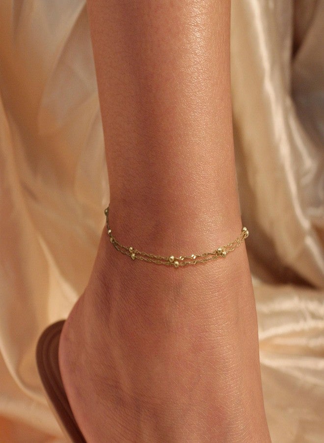 KICKGY Gold Anklets for Women Waterproof, 14K Gold Plated Wave Beaded Anklets Dainty Gold Ankle Bracelets for Women Plus Size Cute Beach Anklets Summer Simple Gold Jewelry for Women Gifts - Image 3